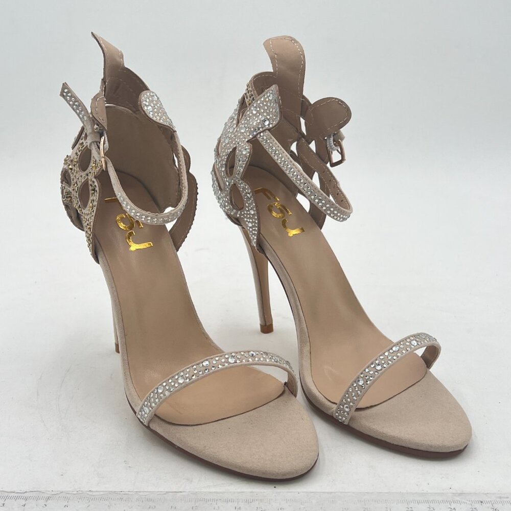 FSJ Champagne Wedding Shoes Rhinestone Stiletto Heels Bridal Sandals - Picture 4 of 8